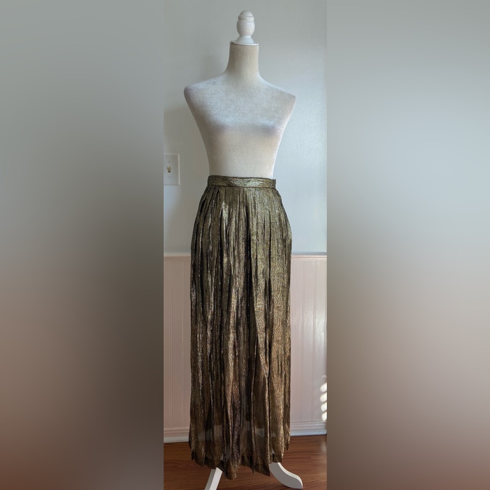Metallic Gold Maxi Skirt - Elegant Pleated Women's Skirt